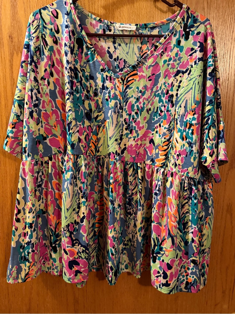 Sundance Multicolor Floral Peplum Tunic - Pink, Green & Blue